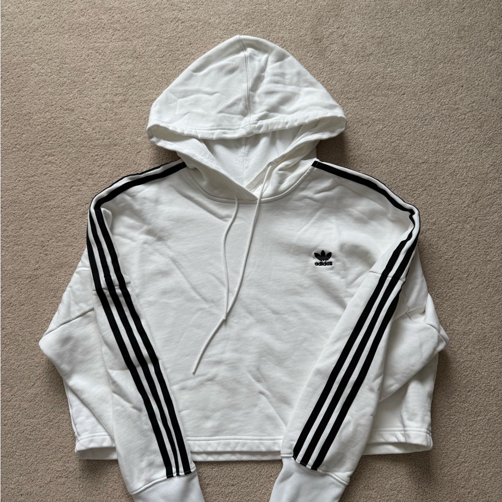 Adidas White Hoodie with Black Stripes